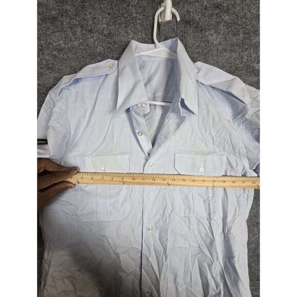 US Air Force Uniform Shirt Mens 16.5 Light Blue Short Sleeve Poly Cotton Patches - Picture 8 of 11